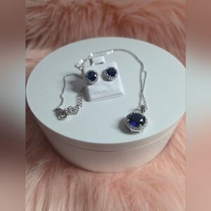 Elegant Blue and Sterling Silver 925 Moissanite Jewelry Set
